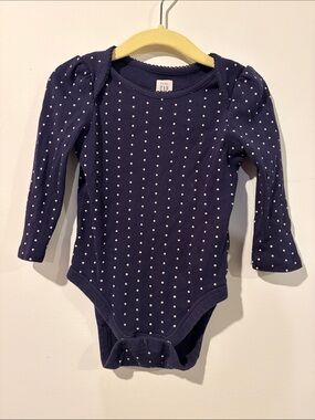 Baby Gap Navy Polka Dot Long-Sleeve Baby One-Piece 12-18 Months